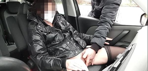  Dogging wife in public parking with voyeur squirting in car - MissCreamy